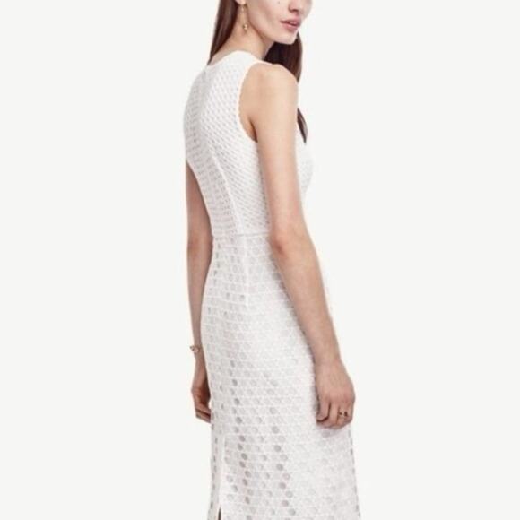 Ann Taylor Geo Eyelet Sheath Dress Crisp White Petite - Picture 2 of 9